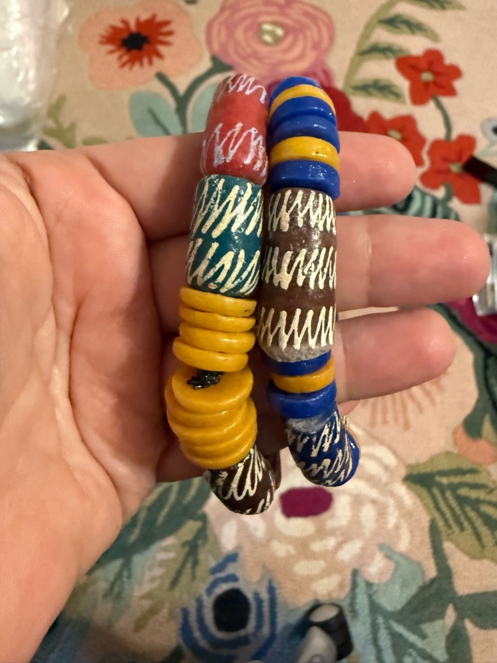 Handmade Multicolor Beaded Stretch Bracelets - Blue, Yellow, Teal, Brown